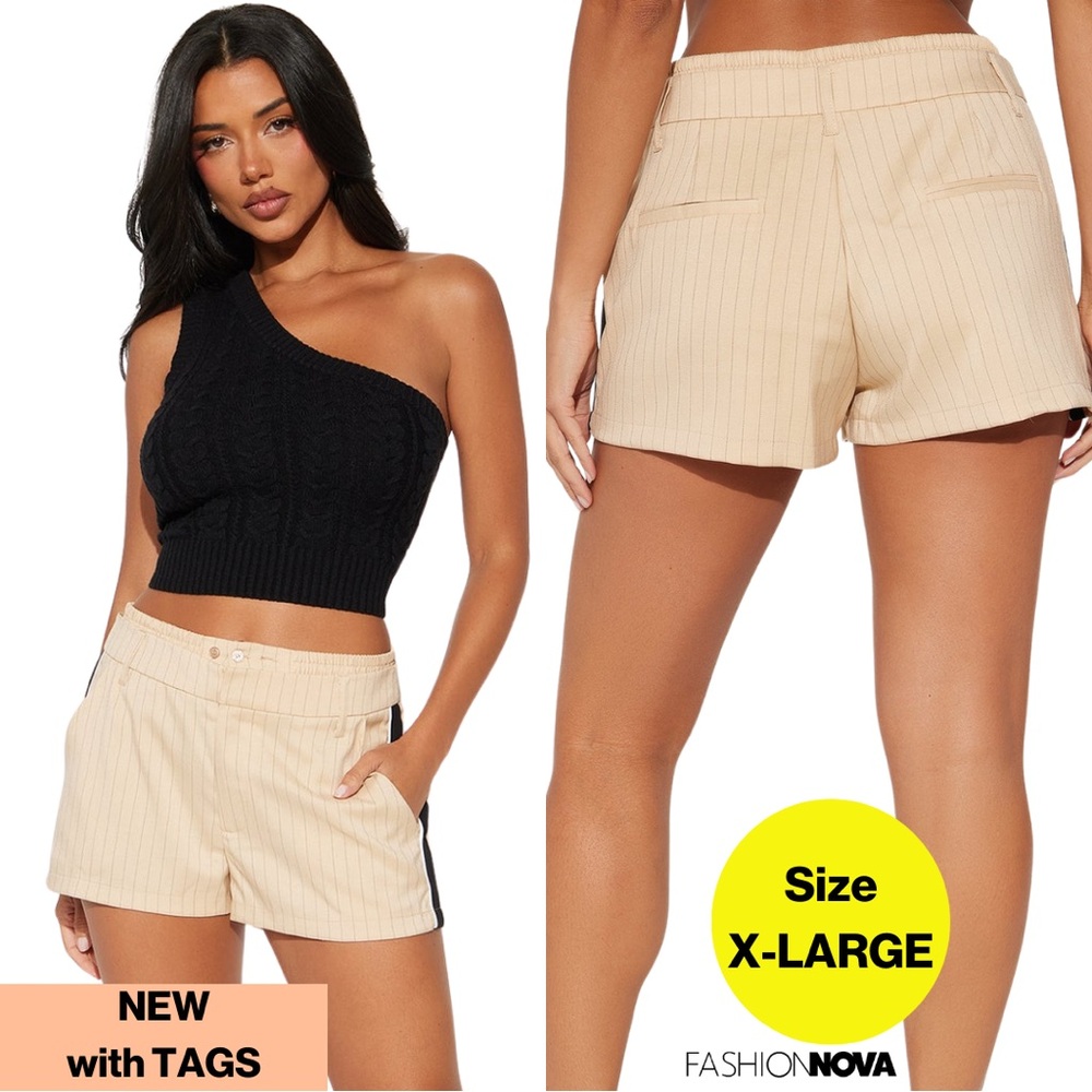 NEW w TAGS 🏷️ FASHION NOVA Cream Pinstripe Classy Shorts, Pockets (X-Large)